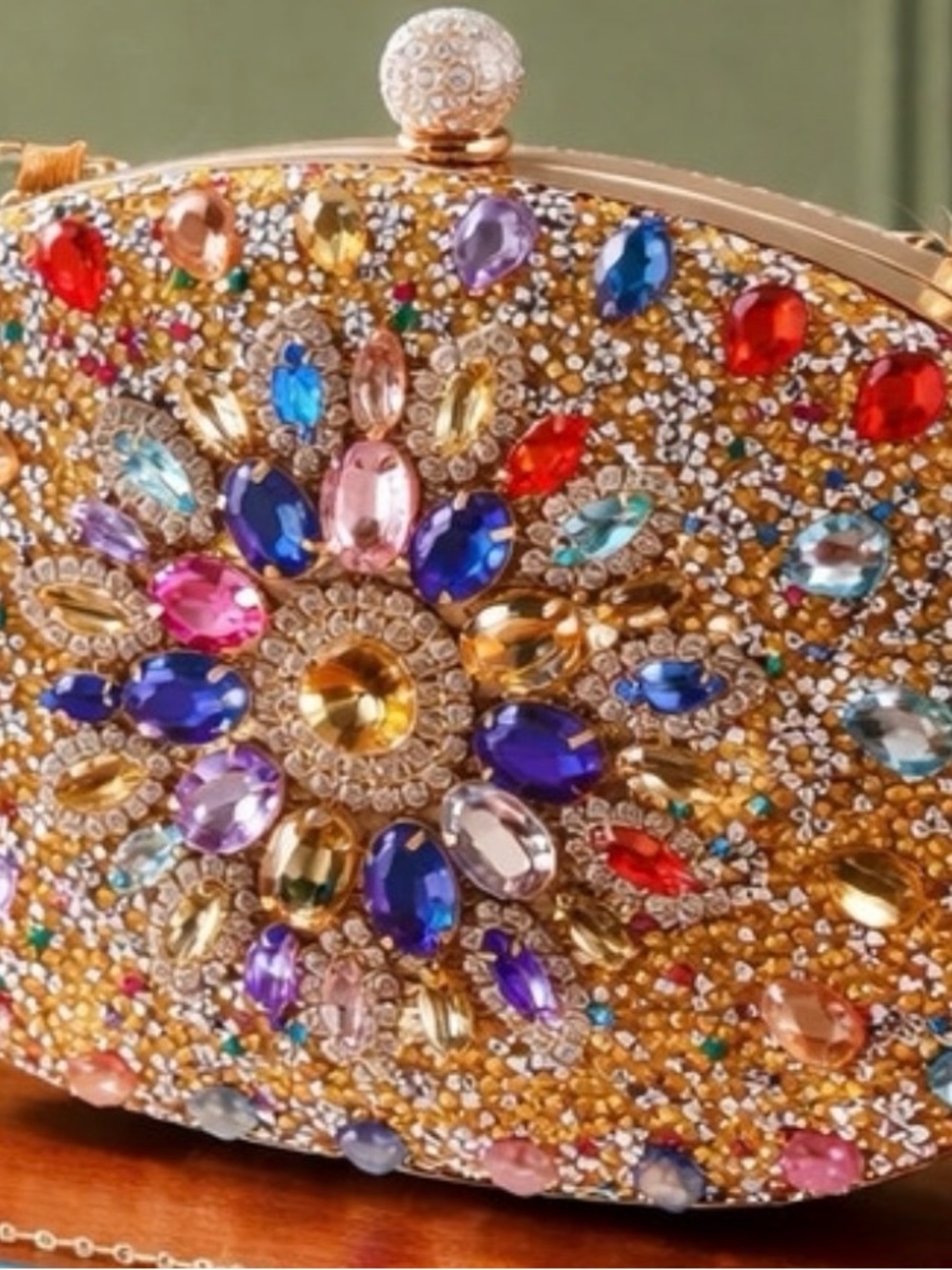 Gold Multicolor Crystal Evening Clutch
